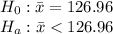 H_0: \bar x = 126.96\\H_a: \bar x