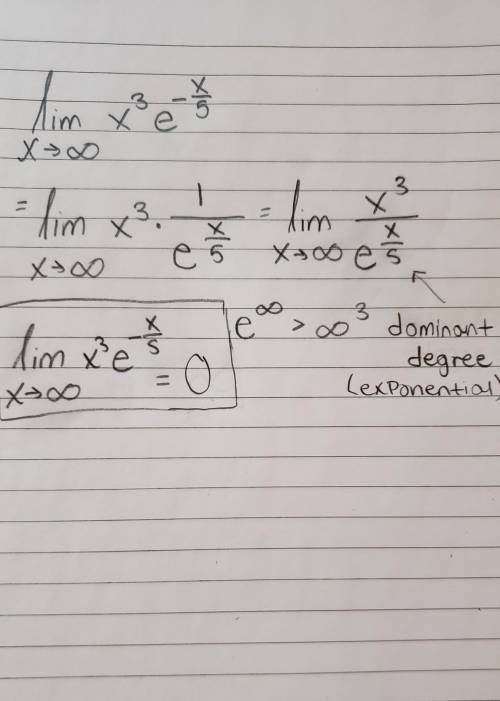 Evaluate the limit as x goes to infinity of the product of x cubed and e raised to the power of nega