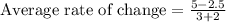 \text{Average rate of change}=\frac{5-2.5}{3+2}