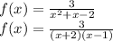 f(x)=\frac{3}{x^{2}+x-2}\\f(x)=\frac{3}{(x+2)(x-1)}\\