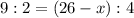 9:2 = (26-x):4