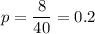 p=\dfrac{8}{40}=0.2