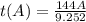 t(A)=\frac{144A}{9.252}