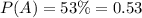 P(A)=53\%=0.53