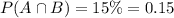 P(A\cap B)=15\%=0.15