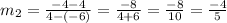 m_2 = \frac{-4-4}{4-(-6)} = \frac{-8}{4+6} = \frac{-8}{10} = \frac{-4}{5}