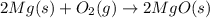 2Mg(s)+O_2(g)\rightarrow 2MgO(s)