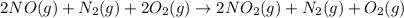 2 NO(g)+ \bcancel N_{2}(g)+\bcancel 2 O_{2}(g)\rightarrow 2 NO_{2}(g) +\bcancel N_{2}(g)+ \bcancel O_{2}(g)