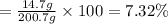 =\frac{14.7 g}{200.7 g}\times 100=7.32\%