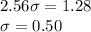 2.56\sigma = 1.28\\\sigma = 0.50