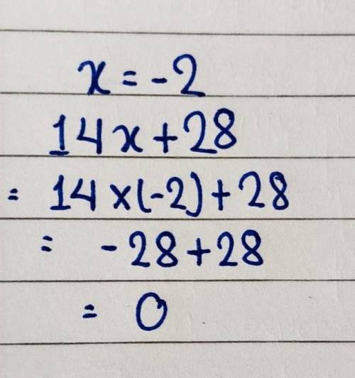 Evaluate the expression:  14x + 28, when x = -2