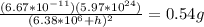 \frac{(6.67*10^{-11})(5.97*10^{24})}{(6.38*10^6+h)^2}=0.54g