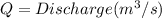 Q = Discharge (m^3/s)