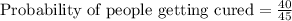 \textrm{Probability of people getting cured}  = \frac{\textrm{40}}{\textrm{45}}