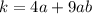 k = 4a + 9ab