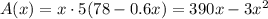 A(x)=x\cdot 5(78-0.6x)=390x-3x^2