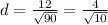 d=\frac {12}{\sqrt {90}}=\frac {4}{\sqrt {10}}