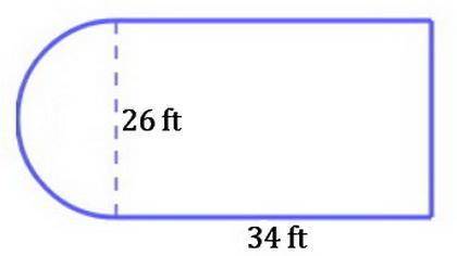 Arose garden is formed by joining a rectangle and a semicircle the rectangle is 34 feet long and 26