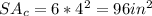 SA_c = 6*4^2=96in^2