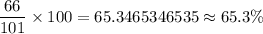 \dfrac{66}{101}\times100=65.3465346535\approx65.3\%