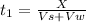 t_1=\frac{X}{Vs+Vw}