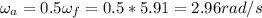 \omega_a = 0.5\omega_f = 0.5*5.91 = 2.96 rad/s