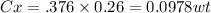 Cx = .376 \times 0.26 = 0.0978 wt% N