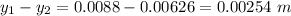 y_1-y_2=0.0088-0.00626=0.00254\ m