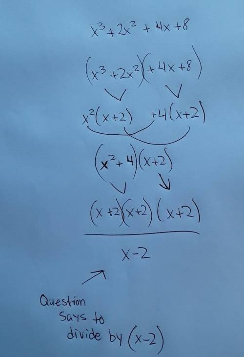 Create a 3rd degree polynomial and divide it by x-2. show all steps. will mark brainlest!