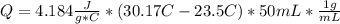 Q=4.184 \frac{J}{g*C}*(30.17 C -23.5 C)*50 mL*\frac{1 g}{mL}}