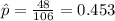 \hat p=\frac{48}{106}=0.453