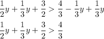 \dfrac{1}{2}y+\dfrac{1}{3}y+\dfrac{3}{2}\dfrac{4}{3}-\dfrac{1}{3}y+\dfrac{1}{3}y\\ \\\dfrac{1}{2}y+\dfrac{1}{3}y+\dfrac{3}{2}\dfrac{4}{3}