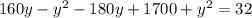 160y-y^2-180y+1700+y^2=32