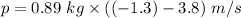 p=0.89\ kg\times ((-1.3)-3.8)\ m/s