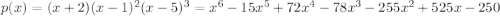 p(x)=(x+2)(x-1)^2(x-5)^3= x^6-15x^5+72x^4-78x^3-255x^2+525x-250