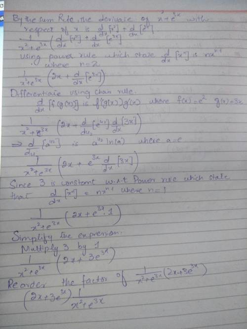 Find f ′(x) for f(x) = ln(x^3 + e^4x). show work