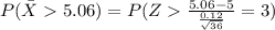 P(\bar X 5.06)=P(Z\frac{5.06-5}{\frac{0.12}{\sqrt{36}}}=3)