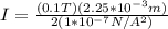 I = \frac{(0.1T)(2.25*10^{-3}m)}{2(1*10^{-7}N/A^2)}}