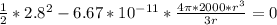 \frac{1}{2}*2.8^2 - 6.67*10^{-11}*\frac{4\pi*2000*r^3}{3r} = 0