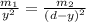 \frac{m_{1}}{y^{2}}=\frac{m_{2}}{\left ( d-y \right )^{2}}