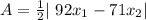 A = \frac 1 2 |\ 92x_1 - 71x_2|