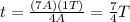 t=\frac{(7A)(1T)}{4 A}=\frac{7}{4}T