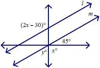 Find the value of x and the value of y. a x = 75 y = 60 b x= 82 y = 53 c x= 90 y = 45 d x= 95 y= 40