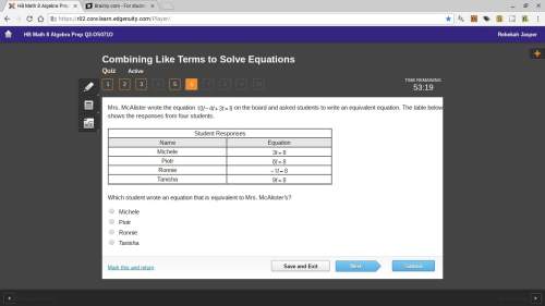 Which student wrote an equation that is equivalent to mrs. mcalister’s?