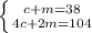 \left \{ {{c+m=38} \atop {4c+2m=104}} \right.