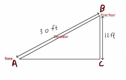 the length of the escalator is 30 feet and the distance between the floors is 12 feet.  find the dis