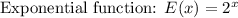 \text{Exponential function: }E(x)=2^x