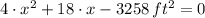 4\cdot x^{2} + 18\cdot x -3258\,ft^{2} = 0