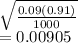 \sqrt{\frac{0.09(0.91)}{1000} } \\=0.00905