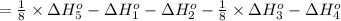 =\frac{1}{8}\times \Delta H^o_{5}-\Delta H^o_{1}-\Delta H^o_{2}-\frac{1}{8}\times \Delta H^o_{3}- \Delta H^o_{4}